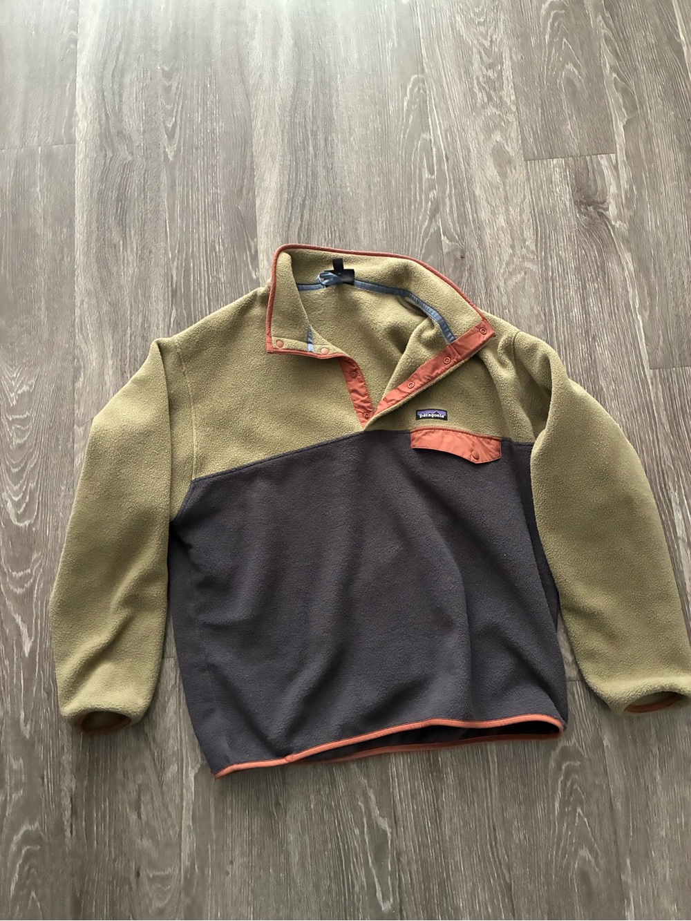 Patagonia Men’s Two-Tone Fleece Zip Pullover — Olive Green, Charcoal & Rust